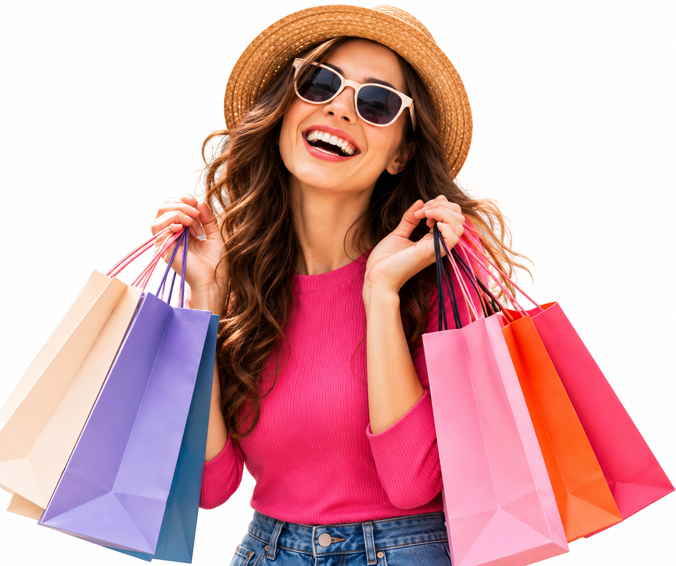 Woman carrying colorful shopping bags